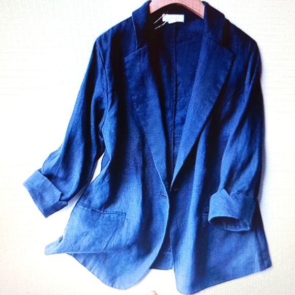 Navy Blue Cotton Blazer - Picture 1 of 7